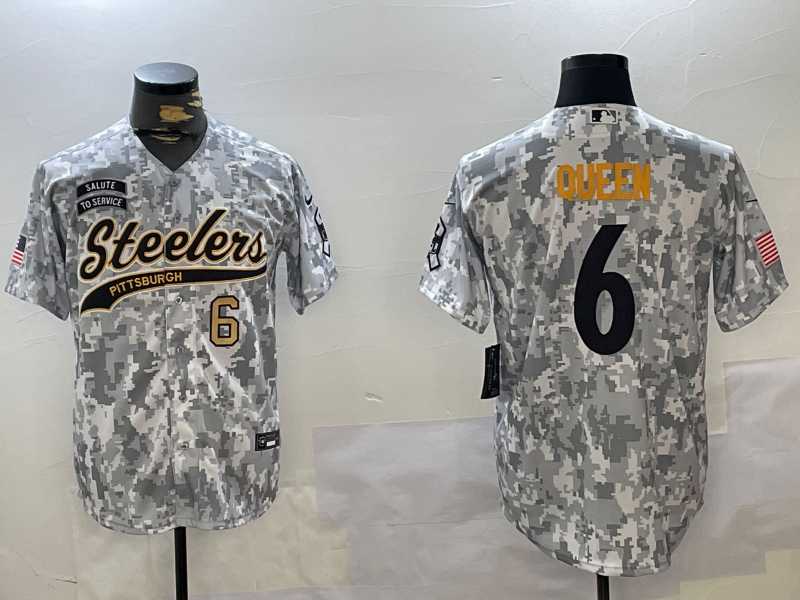 Men%27s Pittsburgh Steelers #6 Patrick Queen Arctic Camo 2024 Salute to Service Stitched Baseball Jerseys->pittsburgh steelers->NFL Jersey